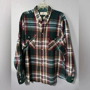 River Trader Shacket Flannel Shirt Men XL Vintage Acrylic Plaid Long Sleeve EUC